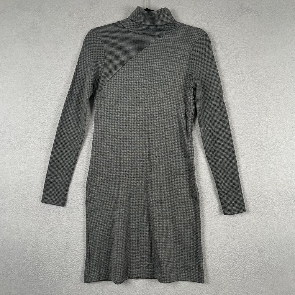 Theory Dress Womens Small Gray Houndstooth Turtleneck Sweater Mini Classic